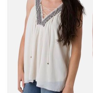 Miss Me Tribal Aztec Ivory Tank Top with Embroidered Details Women’s Size Med